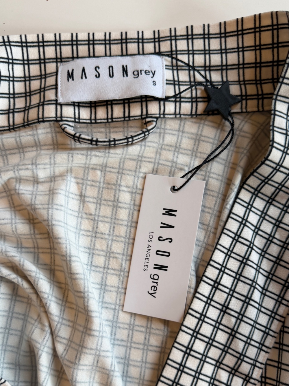 Mason Grey Black and White Robe Size S; missing belt - Picture 4 of 5
